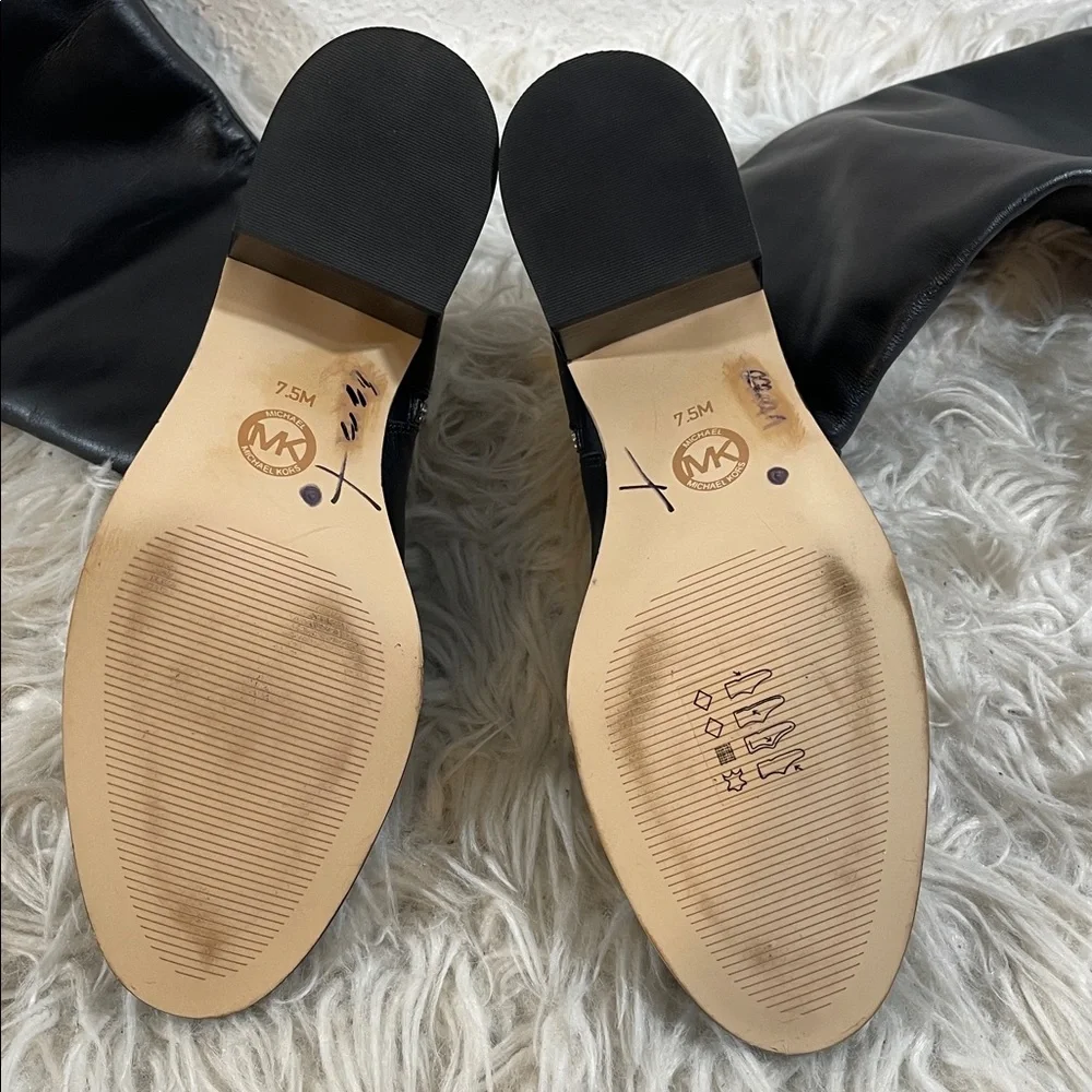 MICHAEL MICHAEL KORS Dylan Black Leather Tall Boots Chunky Heel Size 7.5 - Picture 7 of 12